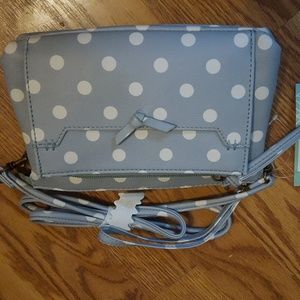 Blue polka dot crossbow purse